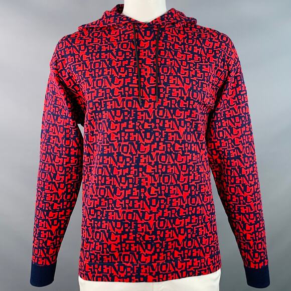 MONCLER GRENOBLE Size L Red Navy Logo Polyamide Hooded Sweatshirt - Picture 1 of 11